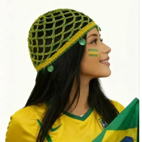 Headpiece touca de croche Copa do mundo torcida Brasil