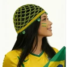 Headpiece touca de croche Copa do mundo torcida Brasil