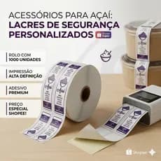 Lacre Adesivo De Segurança Ideal Para Delivery Inviolável prova D'água Personalizado Açaí 10CMX2CM