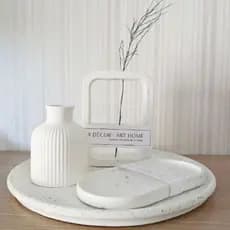 Bandeja Redonda GRANDE 27 cm, em concreto para Skin Care Centro de Mesa Porta Objetos, Velas Vasos