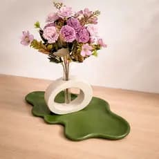 Kit Bandeja Orgânica + Vaso Decorativo Minimalista em Concreto Natural para decoração moderna, japandi e escandinava