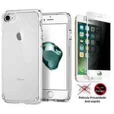 Kit 2em1 Compativel Com iPhone SE 3a Geracao - Capa Clear Space + Pelicula 3D Privacidade Anti-Espiao