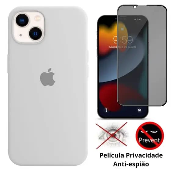 Kit 2em1 Capa + Pelicula Para iPhone 14 Plus - Case Silicone Aveludada + Pelicula 3D 5D Privacidade