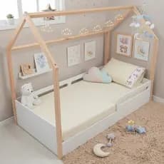 Jogo 2 Peças Lençol Mini Cama Montessoriana Infantil Ponto Palito Antialérgico