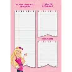 Quadro Lousa Imã Planejamento Semanal Barbie Magnetica Geladeira c/ Caneta 28x21cm