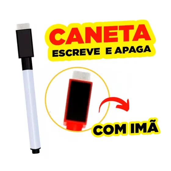 Kit 3 Canetas Preta Para Quadro Branco C/ Apagador Com Ímã na Tampa