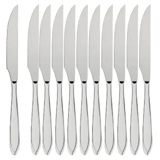 Jogo de 12 Facas de Churrasco de Mesa Aço Inox Premium Resistênte Para Restaurante Casa Nova Buffet