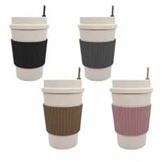 COPO DE CAFÉ DE BAMBU E PP SORTIDO COM TAMPA E MEXEDOR 450ML