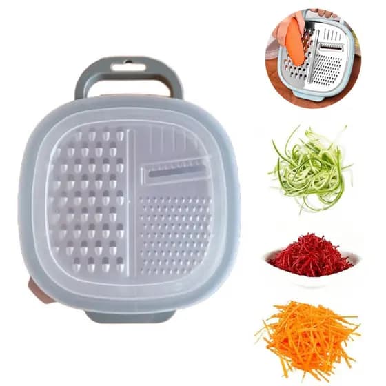 Cortador de Legumes Ralador Inox 3 em 1 Com Pote 23 Cm