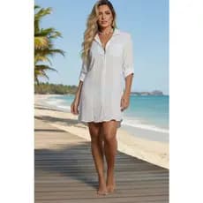 Vestido Chemise Decotado  Camisao Manga Longa Camisão Moda Feminina