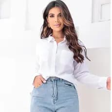 Camisa Social Feminina Blusa Manga Longa  2 bolsos Frontais