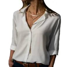 Camisa Feminina Blusa Social Camisete Manga Longa  Lisa Cores Casual Viscolinho Premium Decote Em V De Botão