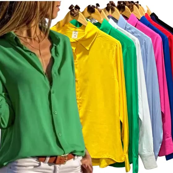 Camisa Feminina Blusa Social Manga Longa Botões Uniforme Trabalho Branca Varias Cores Menor Preço
