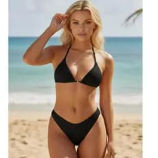 Biquini Asa Delta Fio Duplo Cortininha Canelado Conjunto Moda Praia Tendência Verão Valoriza o Corpo Clássico
