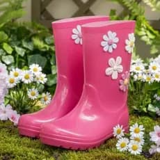 Galocha Infantil Feminina R Cano Alto Impermeável Flores Tons Pastéis Antiderrapante Confortável