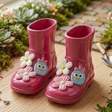 Bota Infantil Galocha Transparente 3D Menina – Estilo Delicado, Impermeável e Antiderrapante