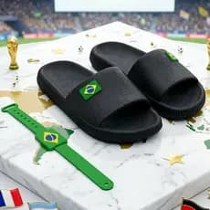Chinelo Slide Brasil Unissex C Antiderrapante Confortável Sandália Slide Verde Bandeira do Brasil Leve Macio Moda Verão