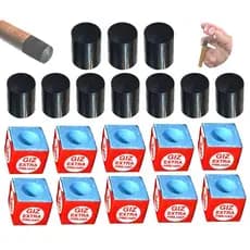 Kit 10 Ponteira Virola Rista + 10 Giz Azul 7 belo  Para Taco de Sinuca / BIlhar