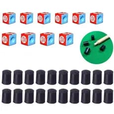 PONTEIRA DE TACO E GIZ AZUL KIT PARA SINUCA BILHAR SNOOKER C/ 20 Ponteiras + 10 Giz Azul