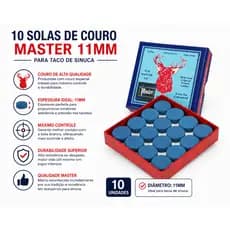 10 Sola De Couro Para Taco De Bilhar Sinuca Snooker Ponta Ponteira Master 11mm Profissional
