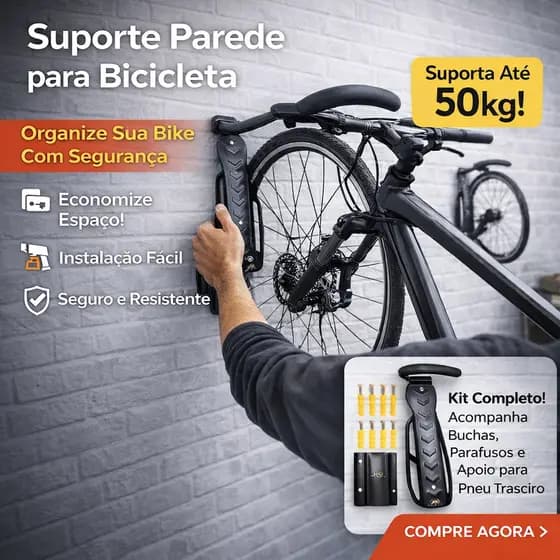 Gancho Com Apoio Pneu Traseiro Pendurar Bicicleta Parede