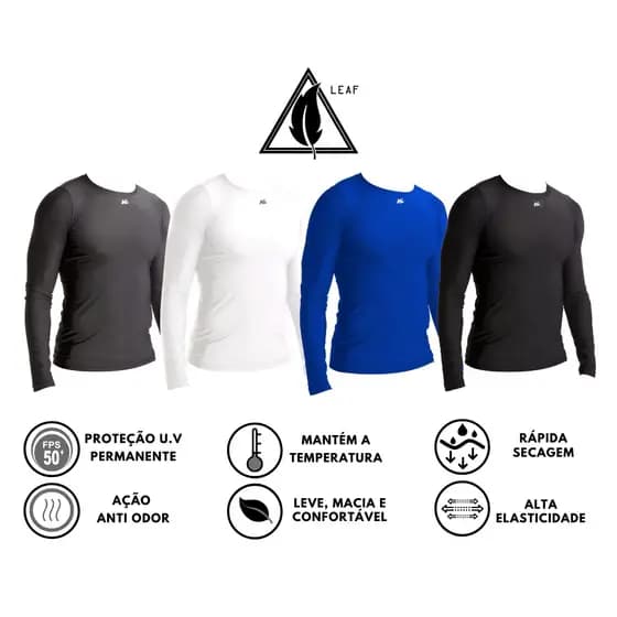 Camisa Térmica Proteção UV Segunda Pele Alta Compressão Tamanho Normal e Plus Size Manga Longa Kit Com 2 Unidades Kanxa