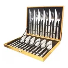 Kit Faqueiro Talheres Com Maleta 24 Peças Em Inox C/ Dourado Envio rápido