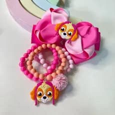 Kit laço e pulseira Skye patrulha canina infantil menina presilha bico pato Presente aniversario fita premium gorgurão