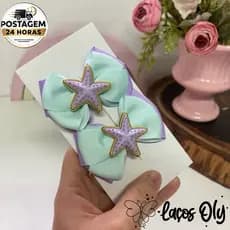 Par de laço cabelo infantil tema fundo do mar tema sereia ou estrela do mar presilha acessório combina vestido