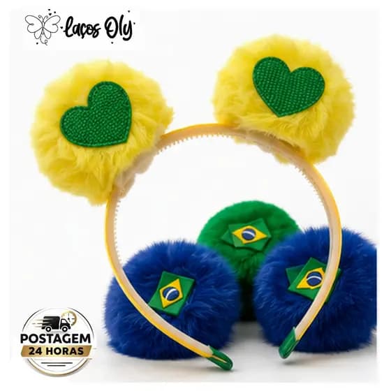 Tiara Infantil cabelo Premium Copa do Mundo Brasil Artesanal menina Verde Amarelo Azul combina vestido