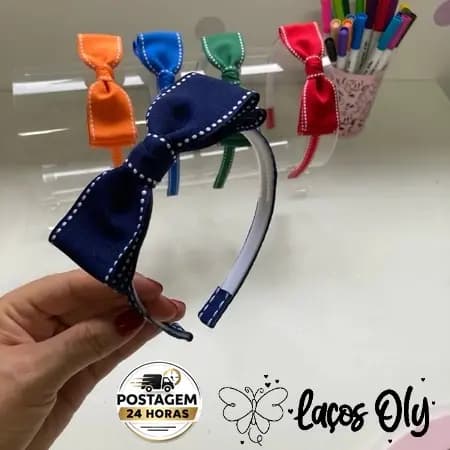 Tiara Escolar cabelo Infantil Jeans Arquinho Menina Laço Escolar Volta aulas confortável fita despontada combina vestido