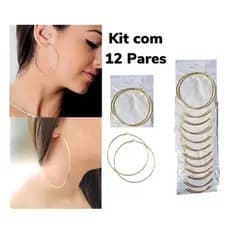 Cartelao com 12 pares de Brincos de Argolas Prata