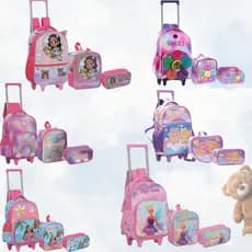 Kit Mochila Escolar Malinha Com Lancheria  Estojo Rodinhas