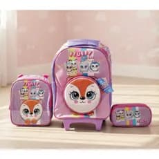 Mochila de Rodinha Infantil Escolar Kit c/ Estojo e Lancheira p/ Menino e Menina