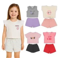 Kit 4 Peças Roupa Infantil Menina Conjunto Estação Verão Primavera Criança Feminino Pronta Entrega