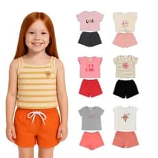 Kit 10 Peças Sortido de Roupa Infantil Menina 5 Camisetas + 5 ShortS