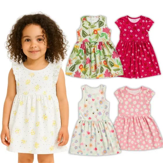 Kit 1 Peça Vestido Feminino Infantil Estampado Sortido Estação Verão Primavera Menina