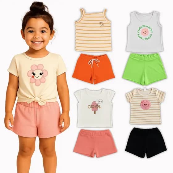 Kit 6 Peças Conjunto Roupas Para Menina Criança Roupas Infantil Conjunto Estação Verão Primavera Feminino