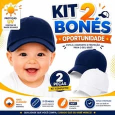 Kit 2 Bonés Bebê Menino Menina Com Elástico Regulável 02 A 10 Meses Algodão Macio Proteção Solar Boné Infantil