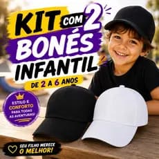 Kit 2 Bonés Infantil Menino Menina Criança 2 a 6 Anos Ajustável Regulável Boné Liso Chapéu Infantil Aba Curva reposição