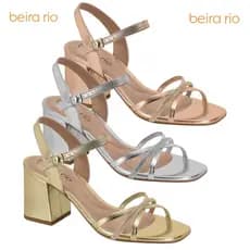 Sandalia Feminina Beira Rio Festa Salto Bloco Alto Brilho Strass Metalizada Lançamento Casamento