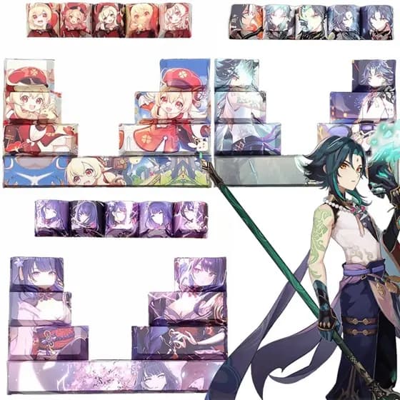 Big Collection 12pcs Genshin Impact Anime Keycaps Cherry PBT Mecânicos DIY Cool Frieren Gengar Miku Luffy Zoro Kaneki Ke