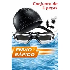 Conjunto de Natação Adulto 4 em 1 | Óculos  com Touca, Clip Nasal e Protetores de Ouvido