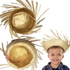 Kit 10 Chapéu De Palha Desfiado Caipira Infantil Para Festa Junina Acessório