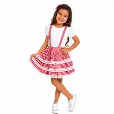 Saia Salopete Junina Infantil Festa São João Arraiá Caipira Roupa Quermesse Xadrez Menina Julina