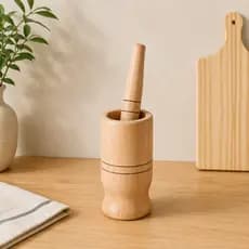 Pilão Com Socador Madeira Amassador Moedor Macerador Alho Temperos 15cm