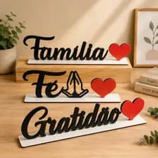 kit 3 palavras em MDF decorativo família fé gratidão kit palavras