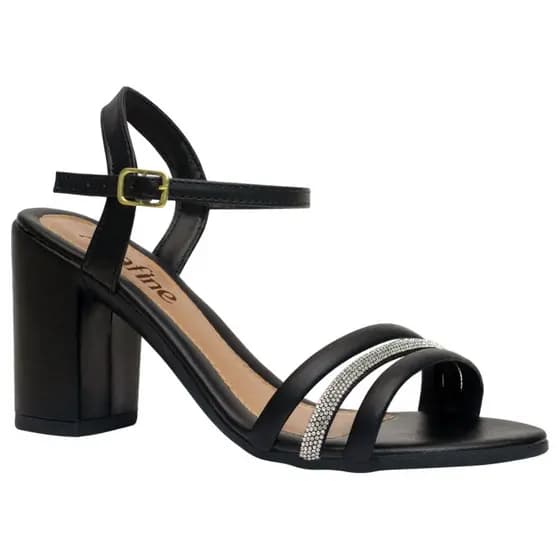 Sandália Feminina Salto Bloco Grosso Tira Strass Moda Casual Conforto