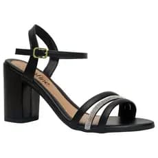 Sandália Feminina Salto Bloco Grosso Tira Strass Moda Casual Conforto