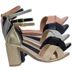 Kit 2 Pares Sandália Salto Feminino Bloco Grosso Moda Brilho Confortável